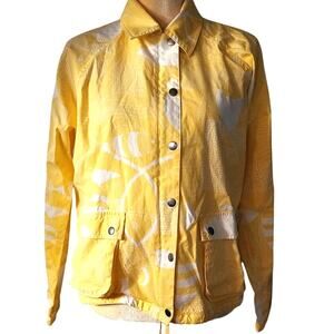 Chico's Women's Light Weight Yellow Fish All Over Print Snap Collared Jacket 1